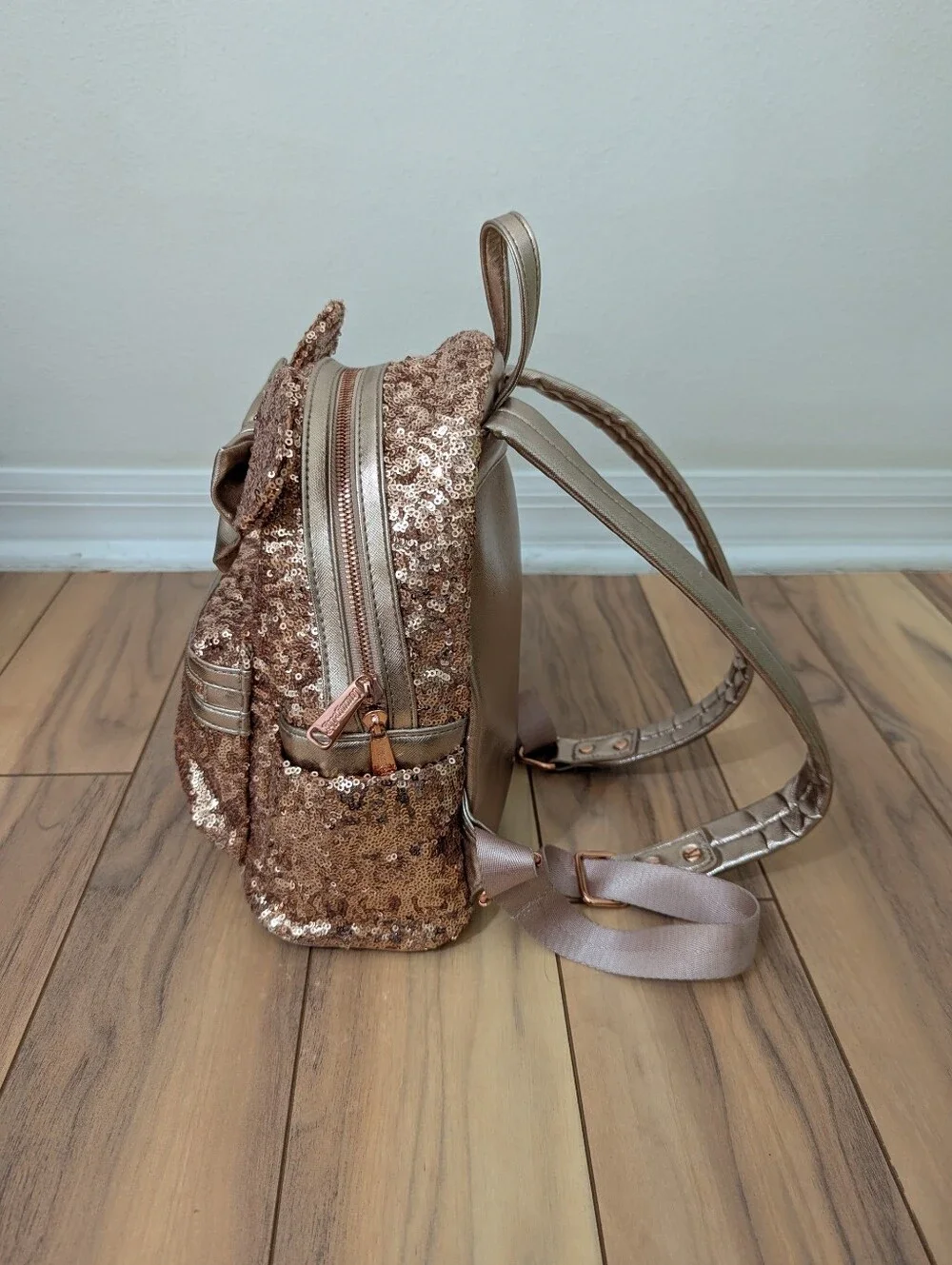 Loungefly Disney Parks Mickey Mouse Ears Rose Gold Sequin Mini Backpack